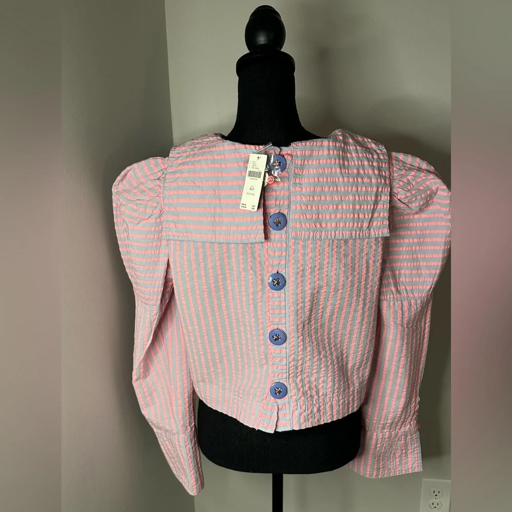 NWT! Maeve Puff-Sleeve Seersucker Blouse - Picture 6 of 8